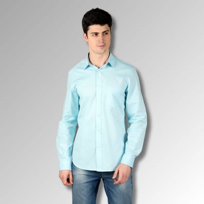 Sky Blue Regular Fit Men's Oxford Shirt in Cotton with Button Down & Contrast Trim