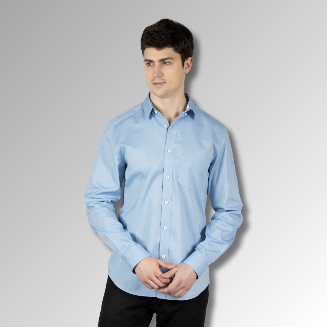 Blue Regular Fit Men's Oxford Shirt in Cotton with Button Down & Contrast Trim