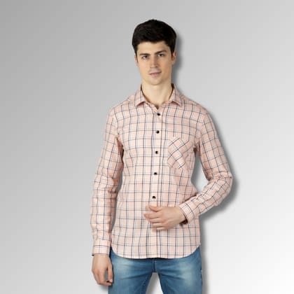 Pink Checks Men Shirt in Cotton with Single Pocket