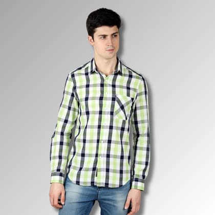 Green Checks Men Shirt in Cotton with Single Pockets