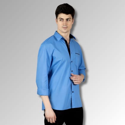 Electric Blue Contrast Men Shirt in Cotton with Full Sleeves & Single Pocket