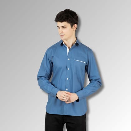 Ash Blue Contrast Men Shirt in Cotton with Full Sleeves & Single Pocket