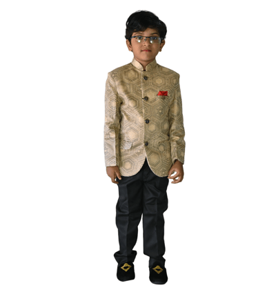 JOYHAAT Kids Boy's Stylish Jodhpuri Coat Suit For Party/Festival/Wedding/Formal With Fawn Color/ Set Of Coat and Black Pant