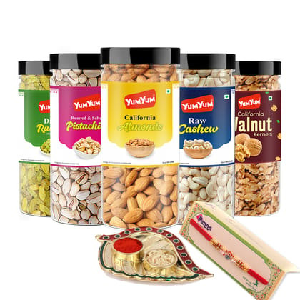 YUM YUM Dry fruits combo pack of 5 Healthy Badam, Kaju, Pista, Kishmish, Akhrot 1.25 KG- Almonds, Cashews, Pistachios, Raisins, Walnuts