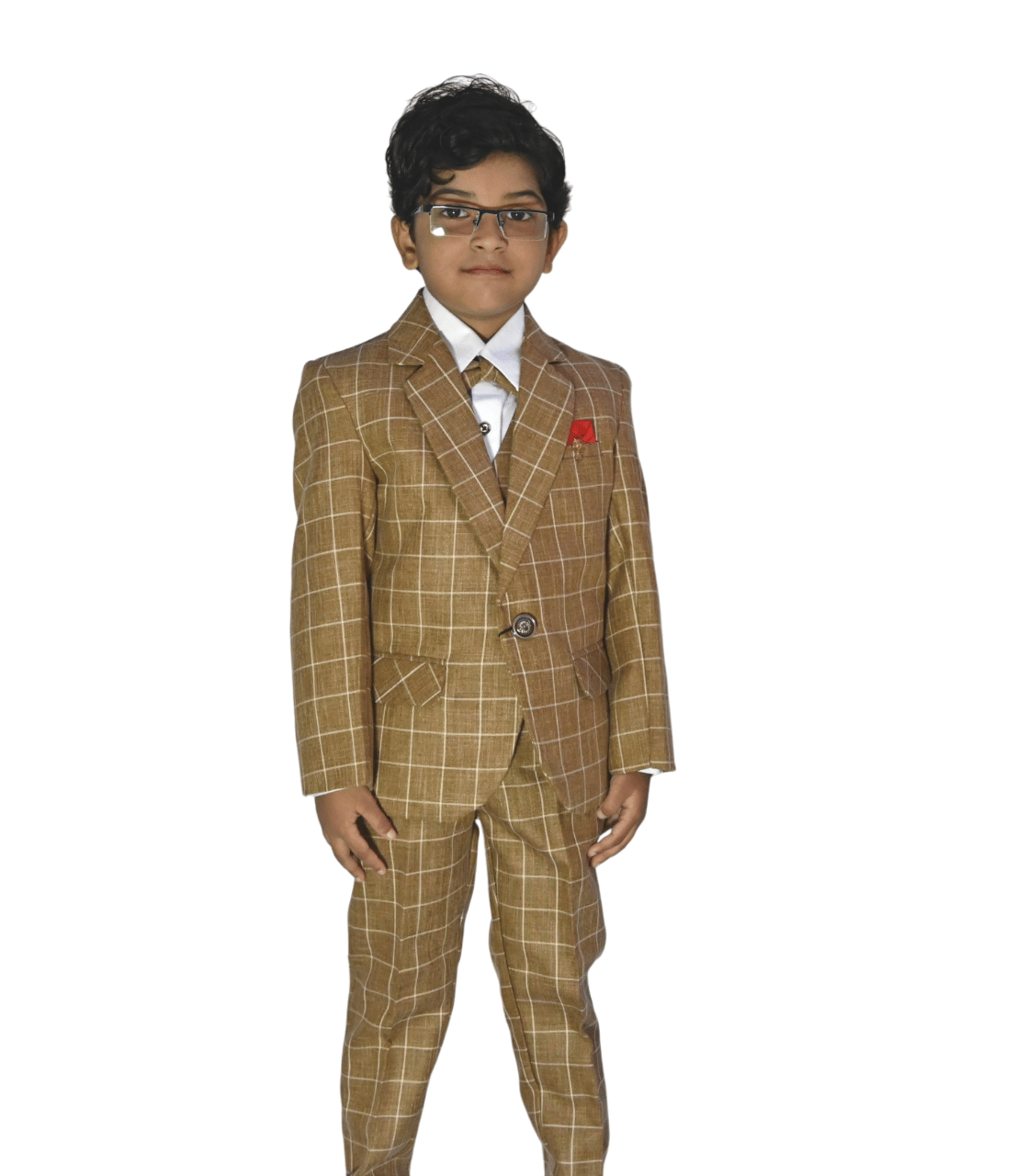 JOYHAAT Kids Boy's 5 Piece Coat Suit For Party/Formal/Wedding/Festival With Brown Color/ Set Of Full White shirt, Pant, Waistcoat, Coat & Bow