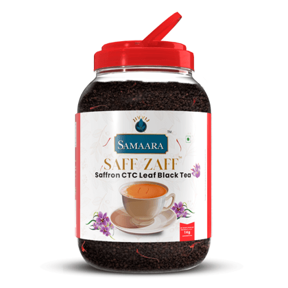 Jivvij Samaara Saffron Tea 1kg Jar | Premium Assam Ctc Black Leaf Tea | Kesar Chai Patti | Strong Flavoured Tea Powder