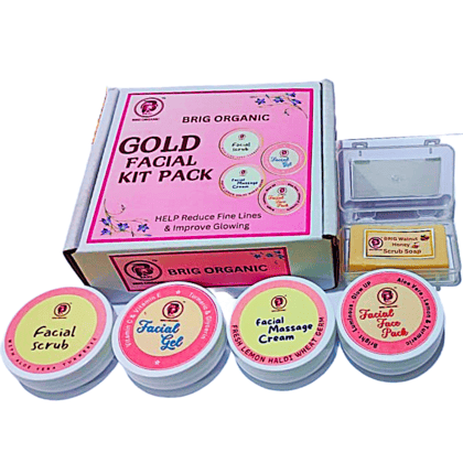 BRIG Gold Facial Kit For Men & Women |For Skin Glowing with Gold, Aloe Vera, Lemon, Turmeric, Rose| Skin Cleanup Set | Help to Removes Impurities & Look Refreshed Natural Glowing Skin 75gm.