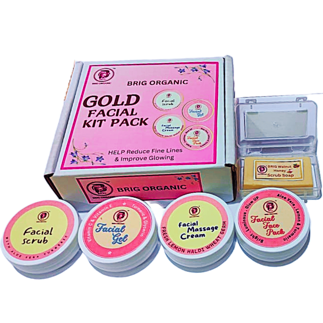 BRIG Gold Facial Kit For Men & Women |For Skin Glowing with Gold, Aloe Vera, Lemon, Turmeric, Rose| Skin Cleanup Set | Help to Removes Impurities & Look Refreshed Natural Glowing Skin 75gm.