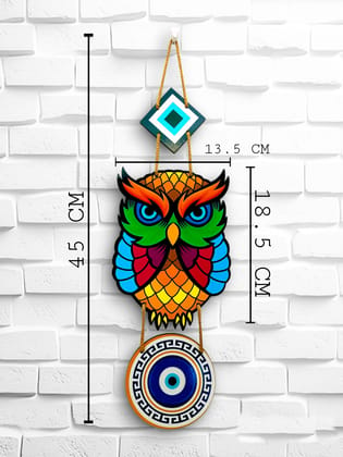 HomifyArt Wooden Evil Eye Owl Wall Hanging Nazar Battu Home Decor Traditional Protective Charm for Home & Office Unique Wall Art for Good Luck & Positive Energy