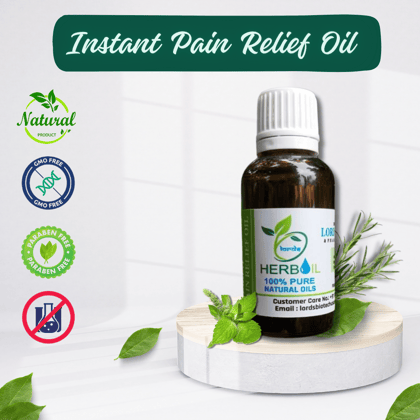 HerbOil - Herbal instant pain relief oil - 100% Natural concentrated pain relief oil for knee joint pain, backache, hamstring, muscles relaxation, foot pain, shoulder pain, frozen shoulder, tennis elbow, muscle cramps, sprained ankle.