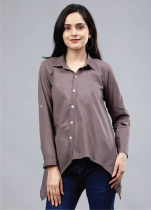 Stylized Placket Collar Top Grey