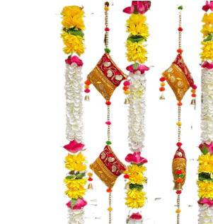 Artificial garlands with bell pack of 2| White | Size – 16 x 26 Inches |Rajnigandha