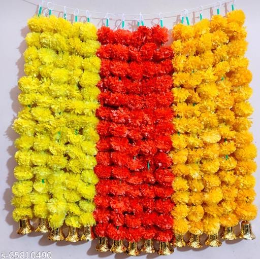 Artificial garlands with bell pack of 4| saffron | Size – 16 x 26 Inches |Gendha