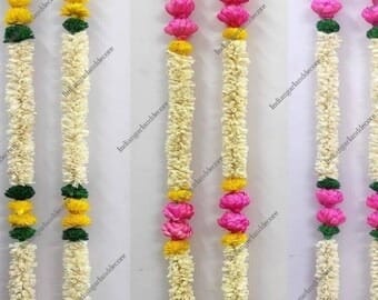 Artificial garlands with bell pack of 2| White | Size – 16 x 26 Inches |Mogra Jasmin