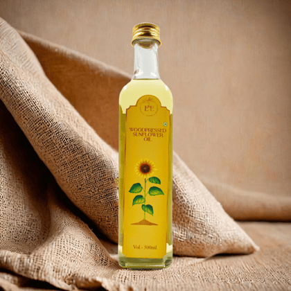 Earth and Essentials Woodpressed Sunflower Oil (500 ml) I Wood Churned, Kolhu, Kachi Ghani Soorajmukhi Tel I A+ Grade Sunflower Seeds I Nutrition Content High I Healthy oil for everyday cooking