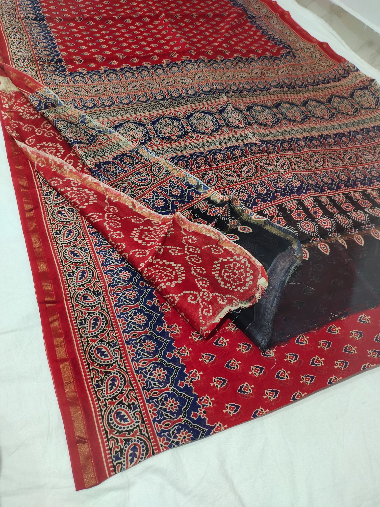 Red and Blue chanderi Silk Saree