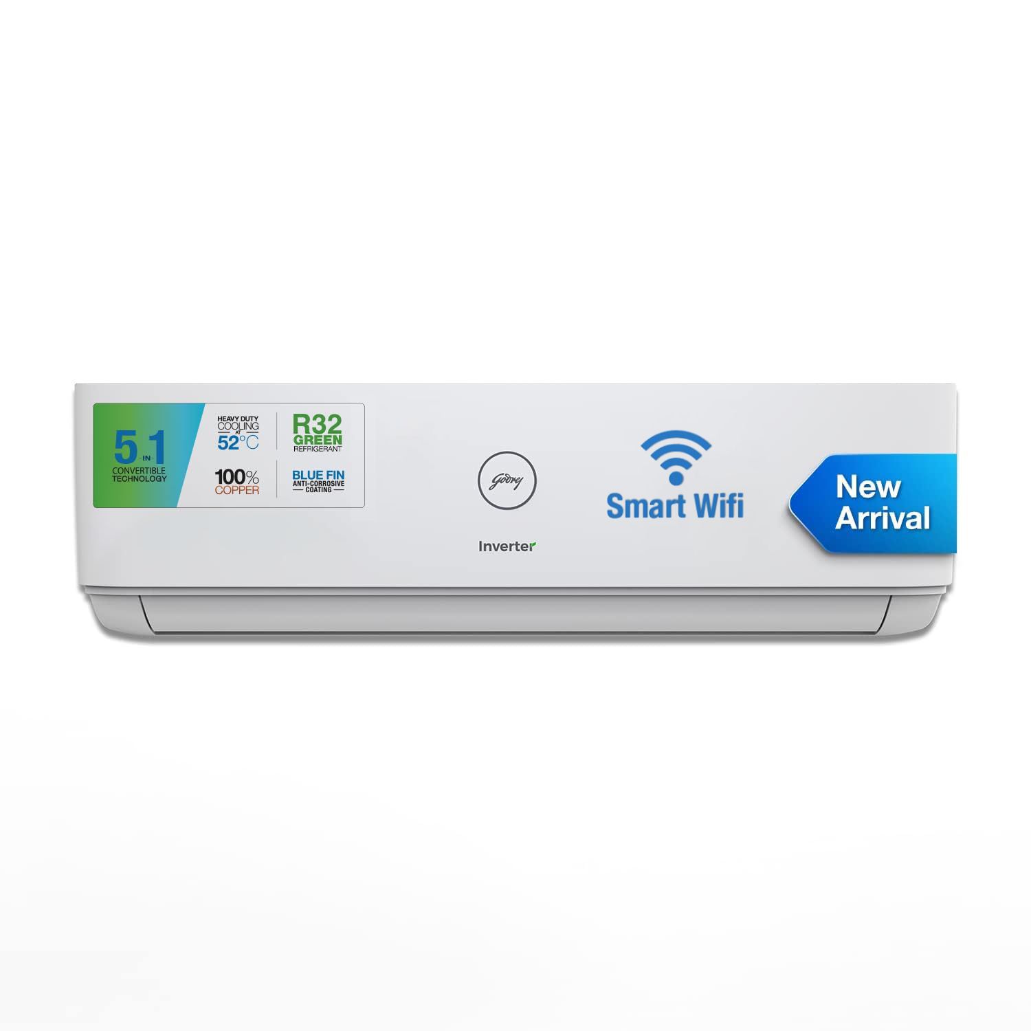 Godrej 1 Ton 3 Star Wi-Fi, Inverter, 5-In-1 Convertible Cooling, Heavy Duty Cooling at 52°C, Split AC (AC 1T EI 12DINV3R32-CWA IOT Split, White)