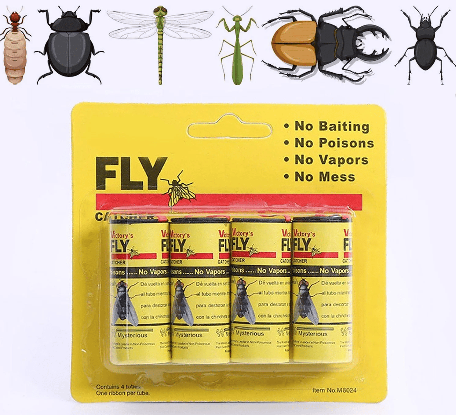 Fly Sticky Trap Ribbon Strip Tape, Fly Paper attractant, Super Sticky Hanging, Adhesive Rolls for Fruit Flies, Bug, Insect, Pest, Mosquito, Plant, Home, Non-Toxic and Disposable, Pack of 4