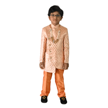 JOYHAAT Kids Boy's Indo western Stylish Ethnic Wear With Peach Color/Set Of Sherwani and Pant