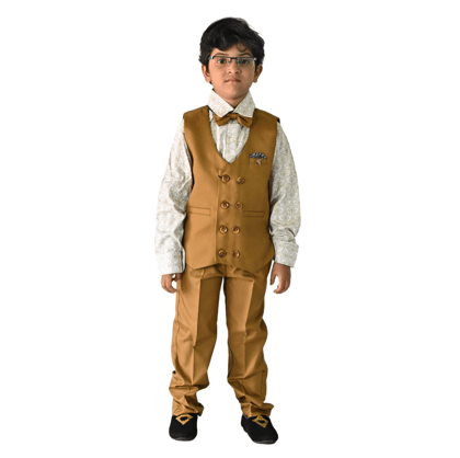 JOYHAAT Kids Boy's 4 Piece Jacket Suit For Party/Wedding/Formal/Festival With Brown Color