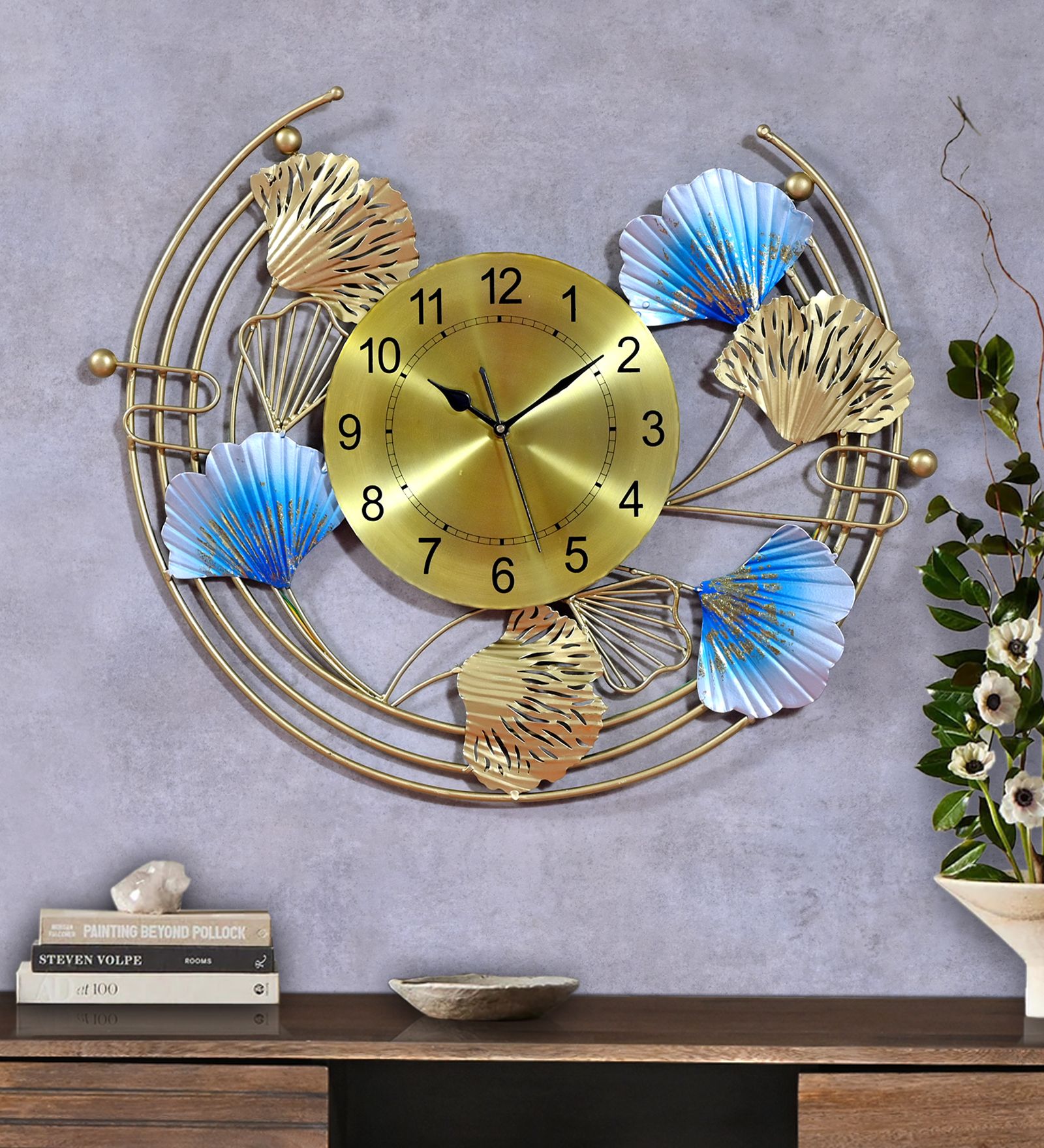 Indraj Premium Craft Metal Wall Clock with LED Lights Wall Art Frame, Wall Clock Sculpture for Living Room, Bedroom, Drawing Room, Office Wall Decoration (Size 23x22 Inch)