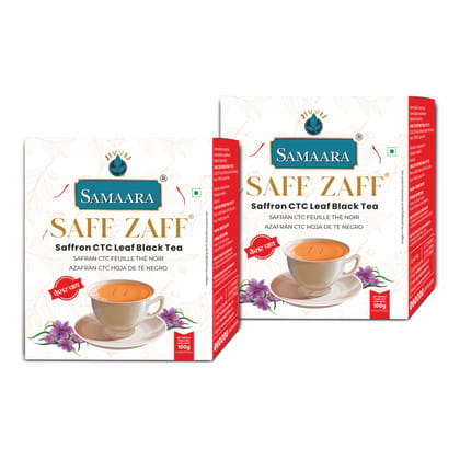 Jivvij Samaara Saffron Tea 100gm Box Pack of 2 | Premium Assam CTC Black Leaf Tea | Kesar Chai Patti | Strong Flavored Tea Powder