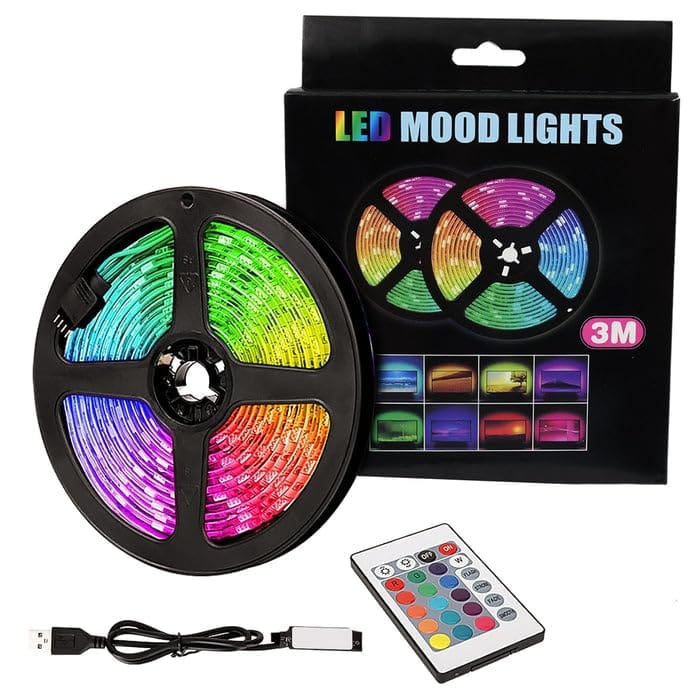 3M RGB LED Strip Lights, LED Mood Lights, Multi Coloured USB TV Backlight with Remote, TV PC Laptop Background Lighting, Home Movie Theater (1 Set)