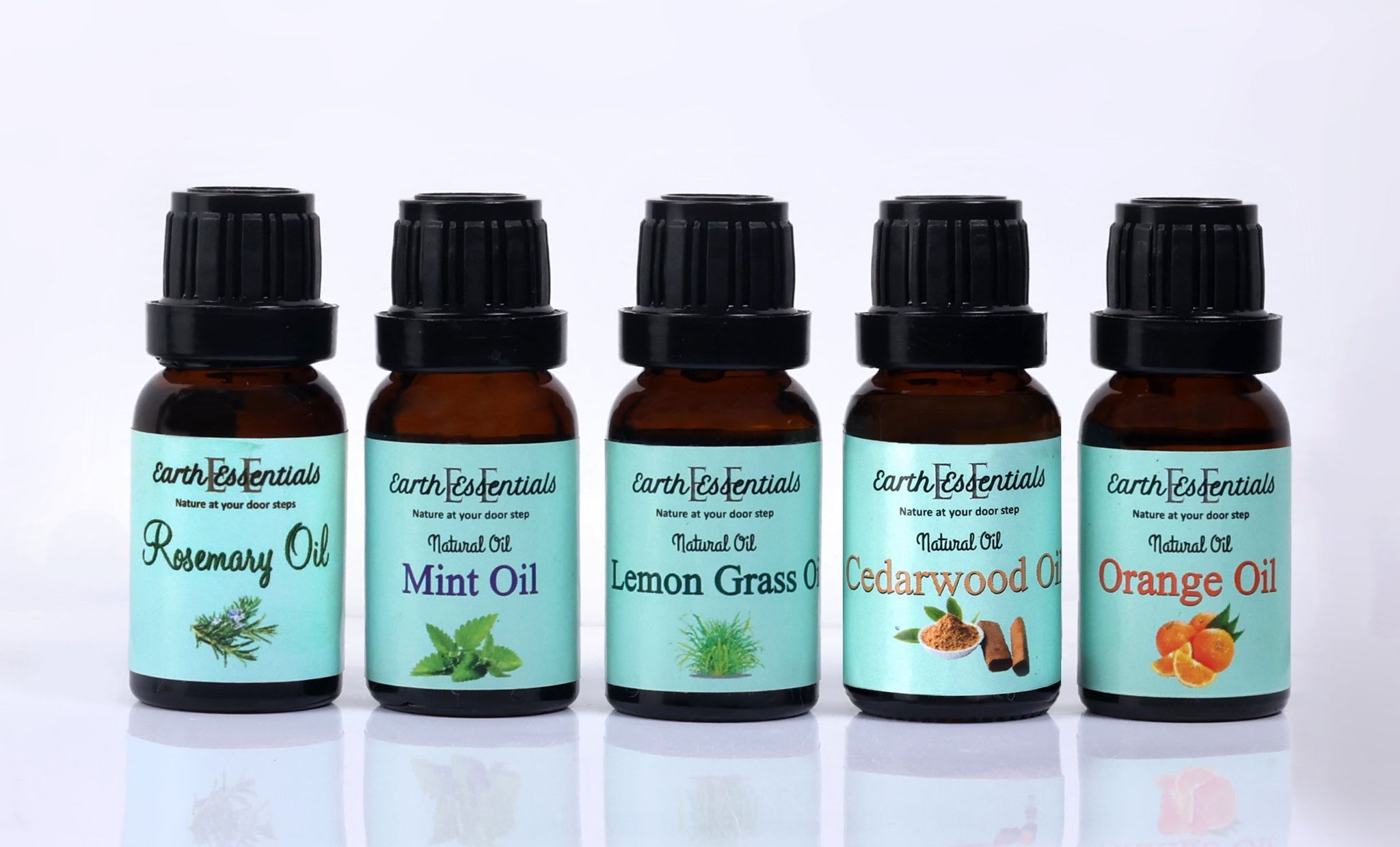 Essential oils Set of 5 Aroma oil 75 ml | diffuser Oil for home Office & Hotel Spa| Genuine oils Rosemary , Orange ,Lemongrass , Mint & Cedarwood