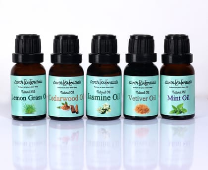 Natural oils Set of 5 Aroma oil 75 ml | diffuser Oil for home Office & Hotel Spa| Genuine oils Mint , Jasmine ,Lemongrass , Vetiver & Cedarwood