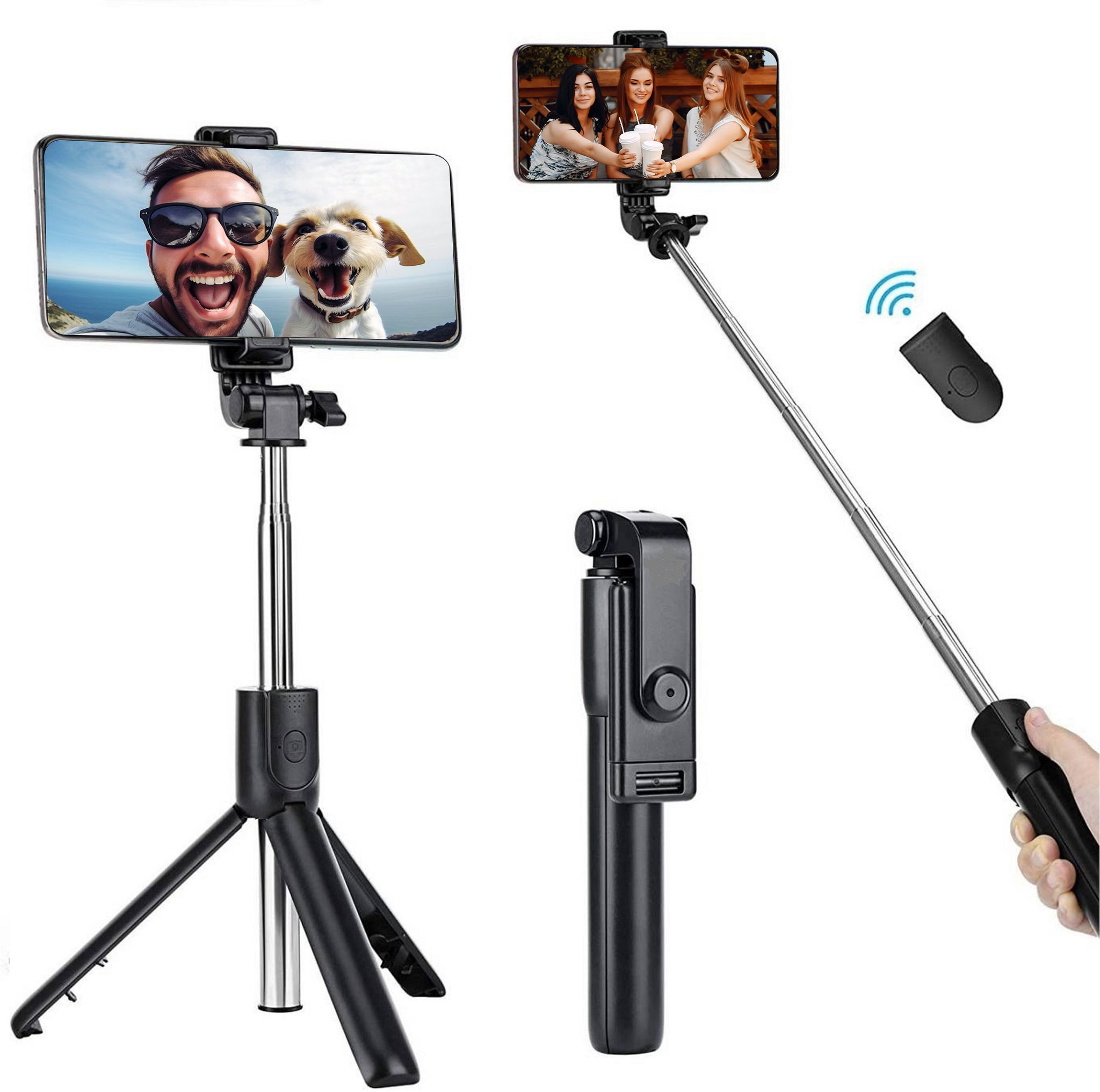 ZmiZc 70cm Extendable Selfie Stick Tripod with Wireless Remote, Compatible with All Smartphones