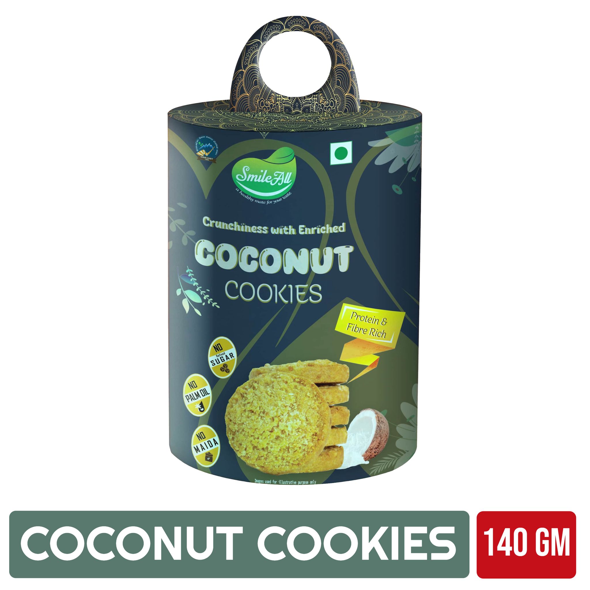 SMILE ALL Crunchiness with enriched COCONUT COOKIES | Protein Rich & High Fibre|140 gm, Pack of 1