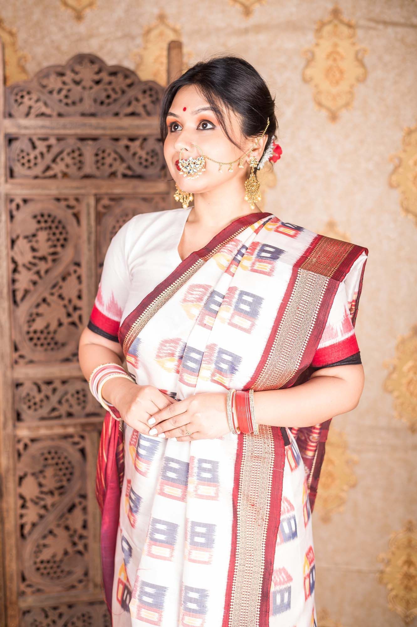 Orissa Khandua Silk Saree with Tie/Dye Technique - Atulya Karigari