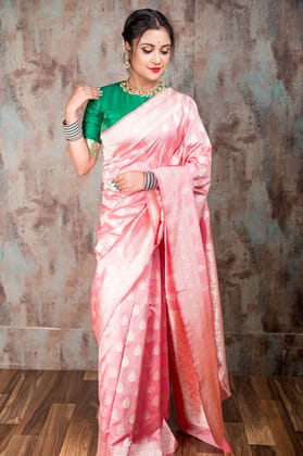 Festive Pink Katan Silk Saree with Round Motifs - Atulya Karigari