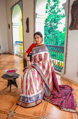 Orissa Khandua Silk Saree with Tie/Dye Technique - Atulya Karigari