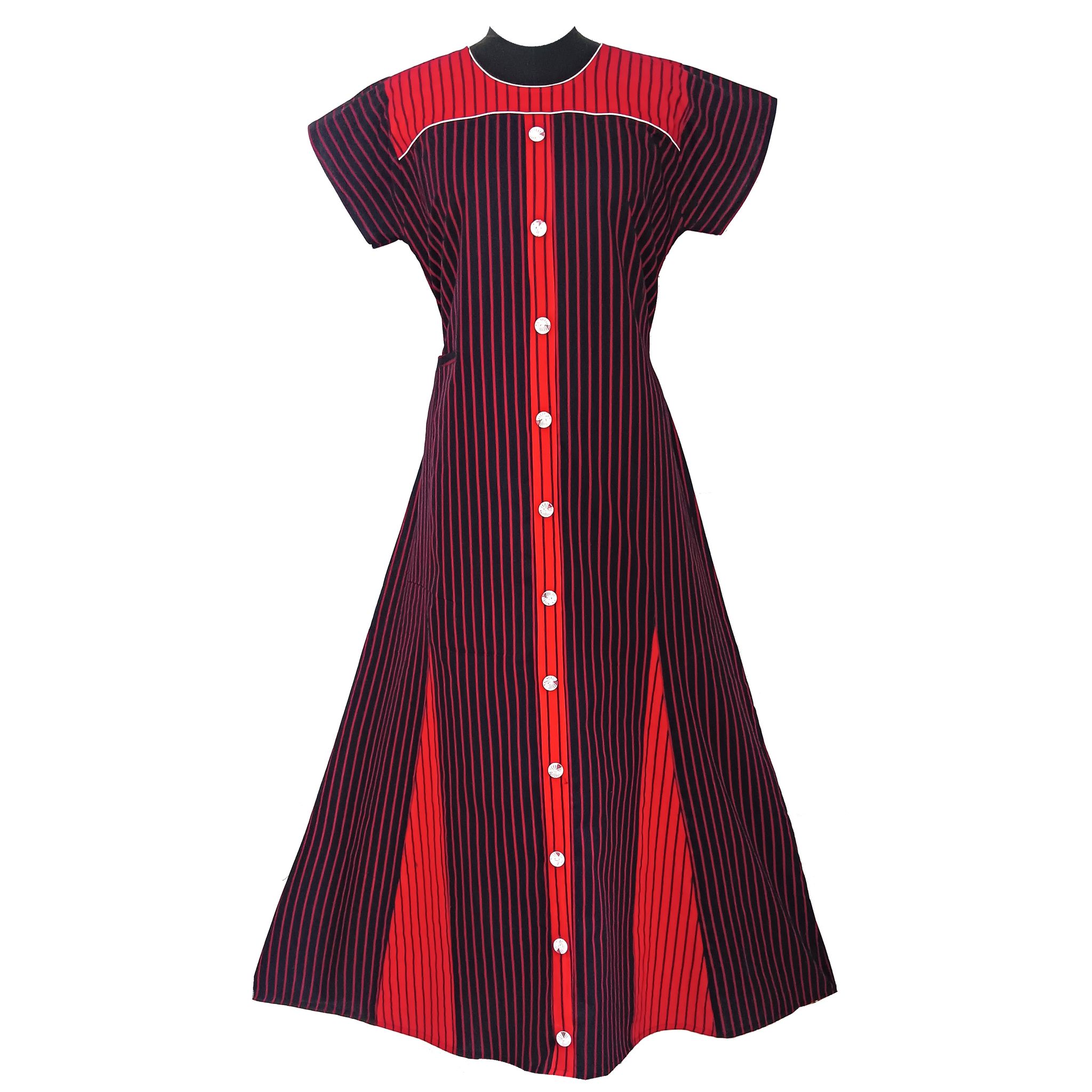 Kali pure cotton long gher red & black gown nighty for women