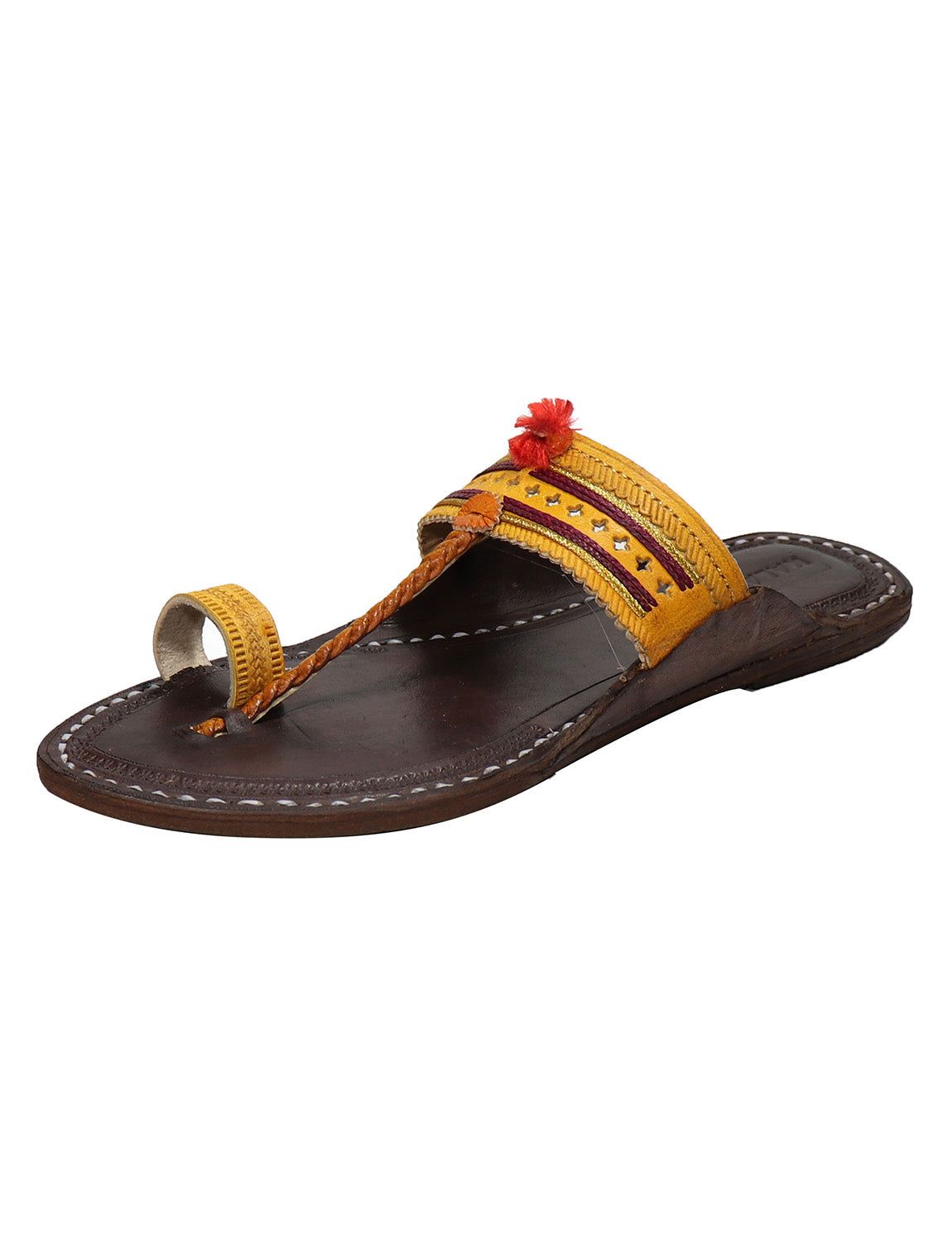 Women's Red Gonda Brown Kolhapuri