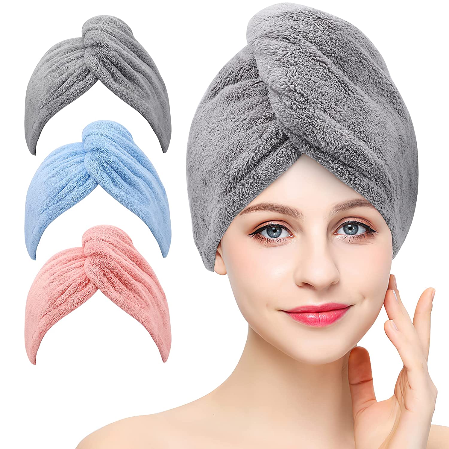 vaibhavi , Hair Drying, Towel Absorbent Quick-Drying Head Wrap A Bathrobe Magic Hair Wrap Towel Super Hair for Women Absorbent Hair Drying (Set of 1, Cotton, 500 GSM)