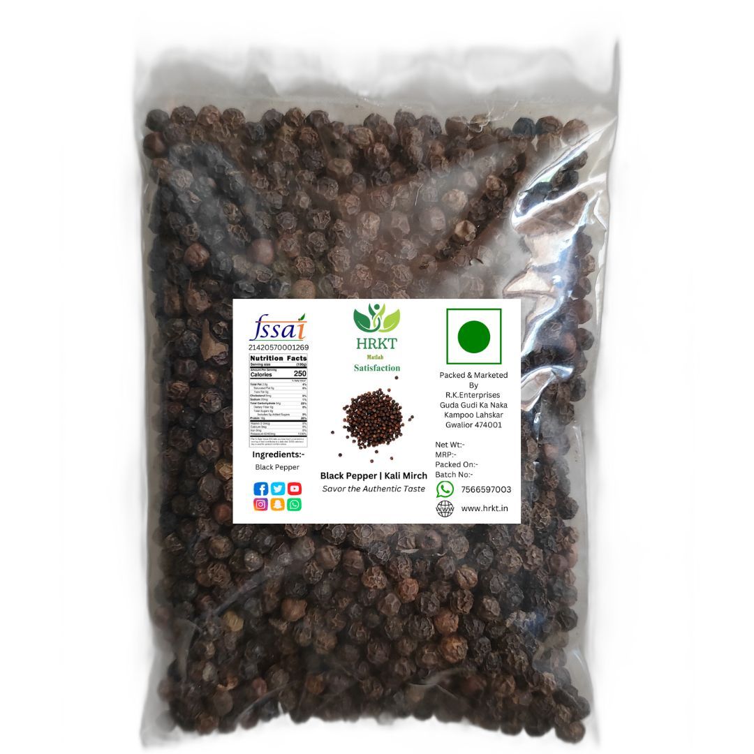 HRKT Handpicked Whole Black Pepper | Sabut Kali Mirch | Khadi Kali Mirch