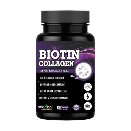 Adorreal Biotin & Collagen Capsules | 60 Capsules | Supports Hair, Skin, Nails, and Joint Health