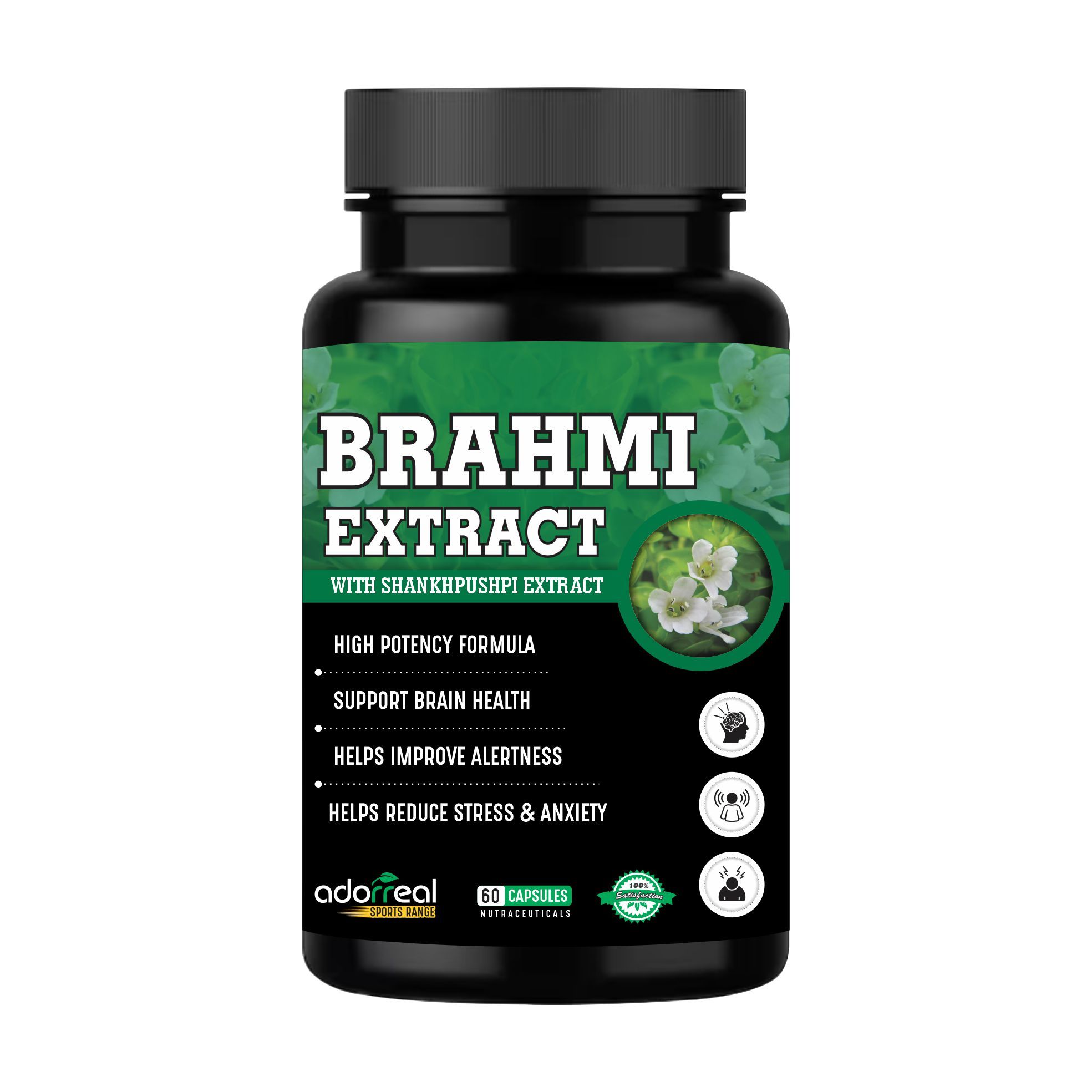 Adorreal Brahmi Extract Capsules | 60 Capsules | Supports Cognitive Function, Stress Relief, and Mental Clarity