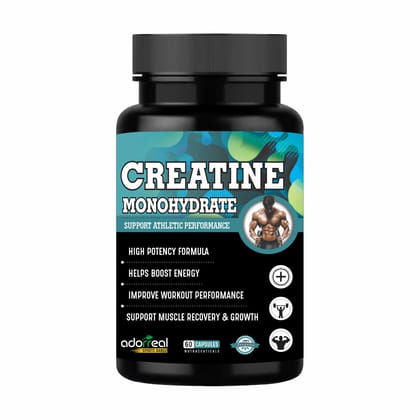 Adorreal Creatine Monohydrate | 60 Capsules l Enhances Athletic Performance