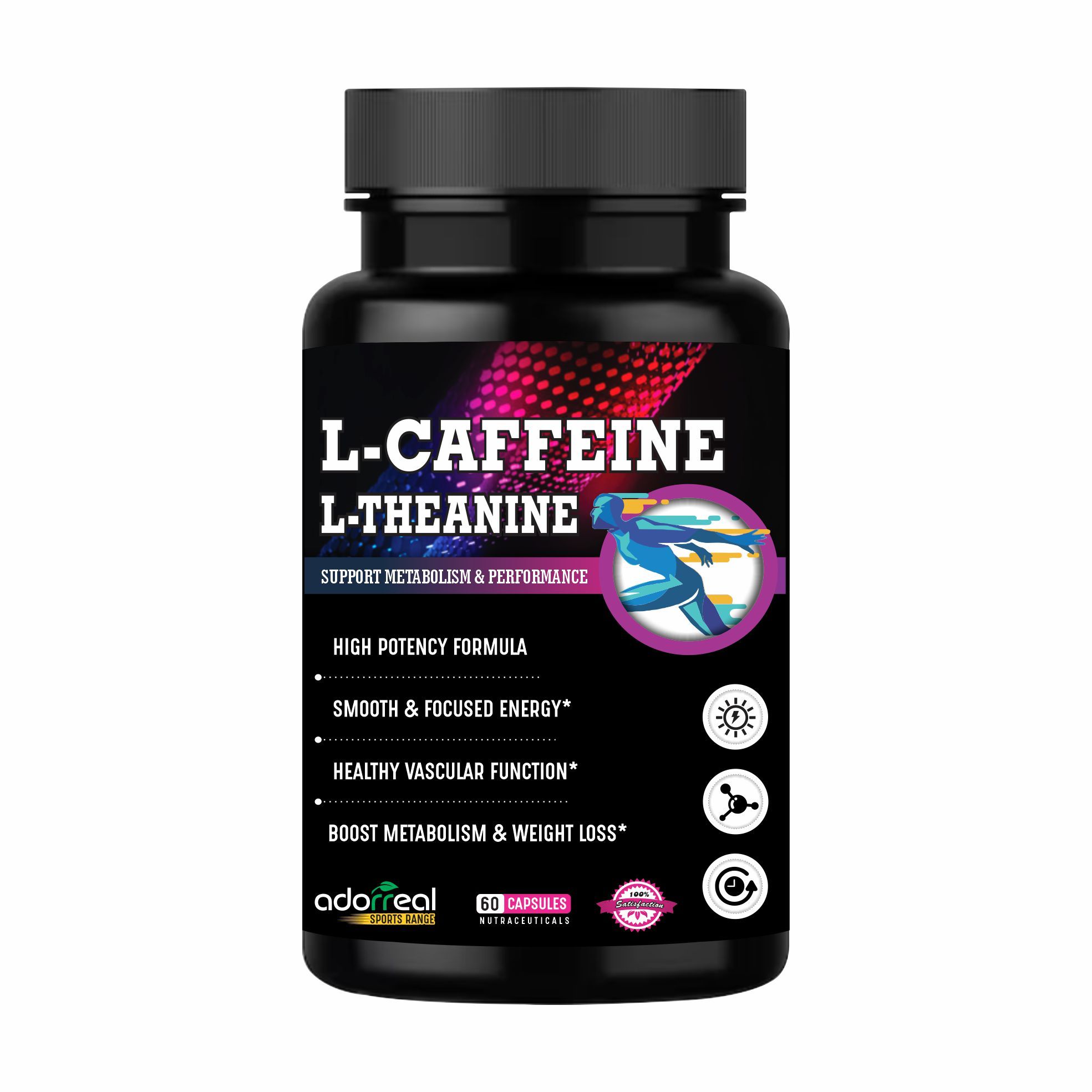 Adorreal L-Caffeine L-Theanine | 60 Capsules | Enhanced Focus and Mental Clarity,Balanced Energy Boost