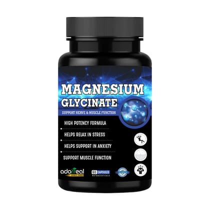 Adorreal Magnesium Glycinate -60 Capsules Supports Relaxation,Muscle Function,Improves Mood