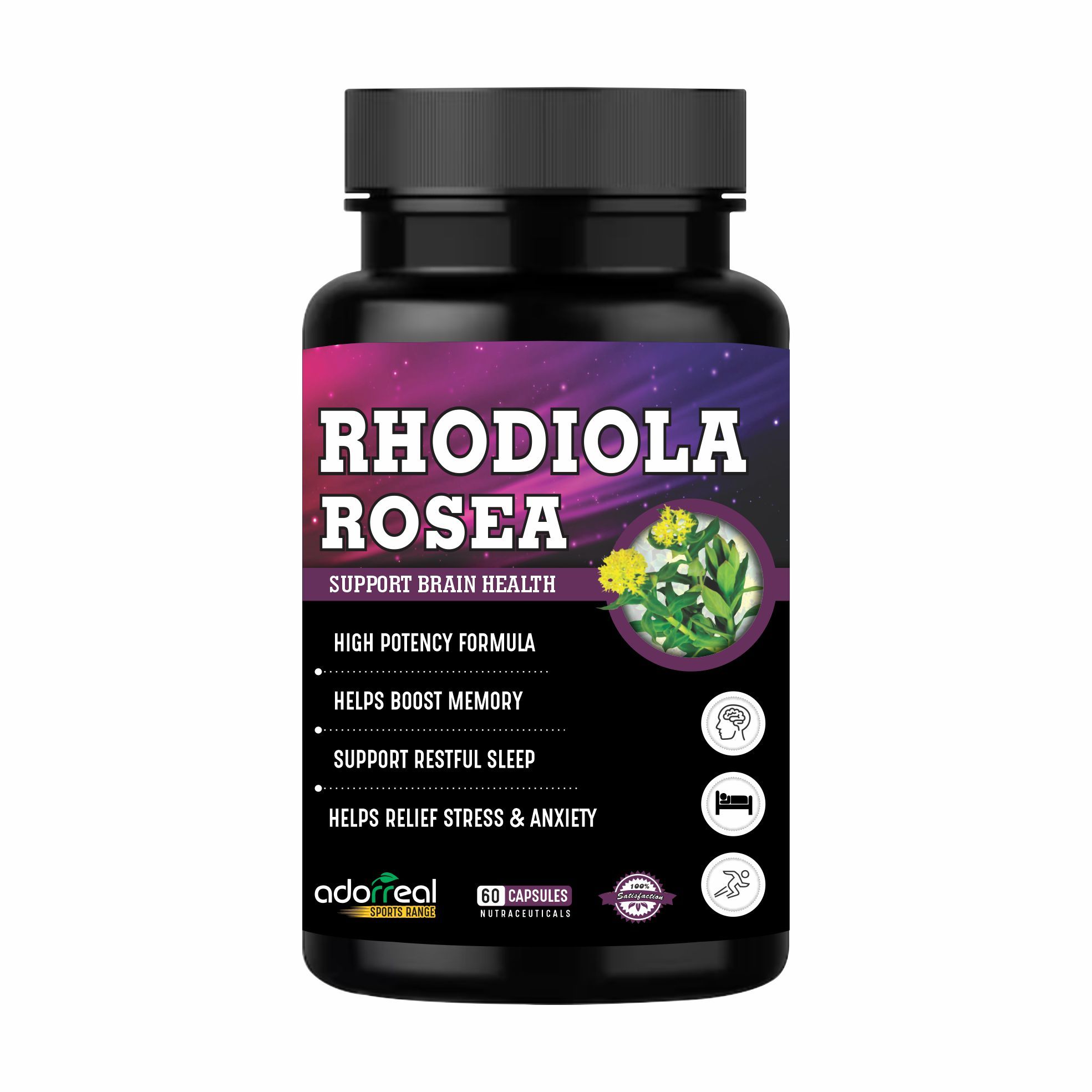 Adorreal Rhodiola Rosea Extract 60 Capsules Enhances Mental Clarity and Focus,Boosts Physical Endurance