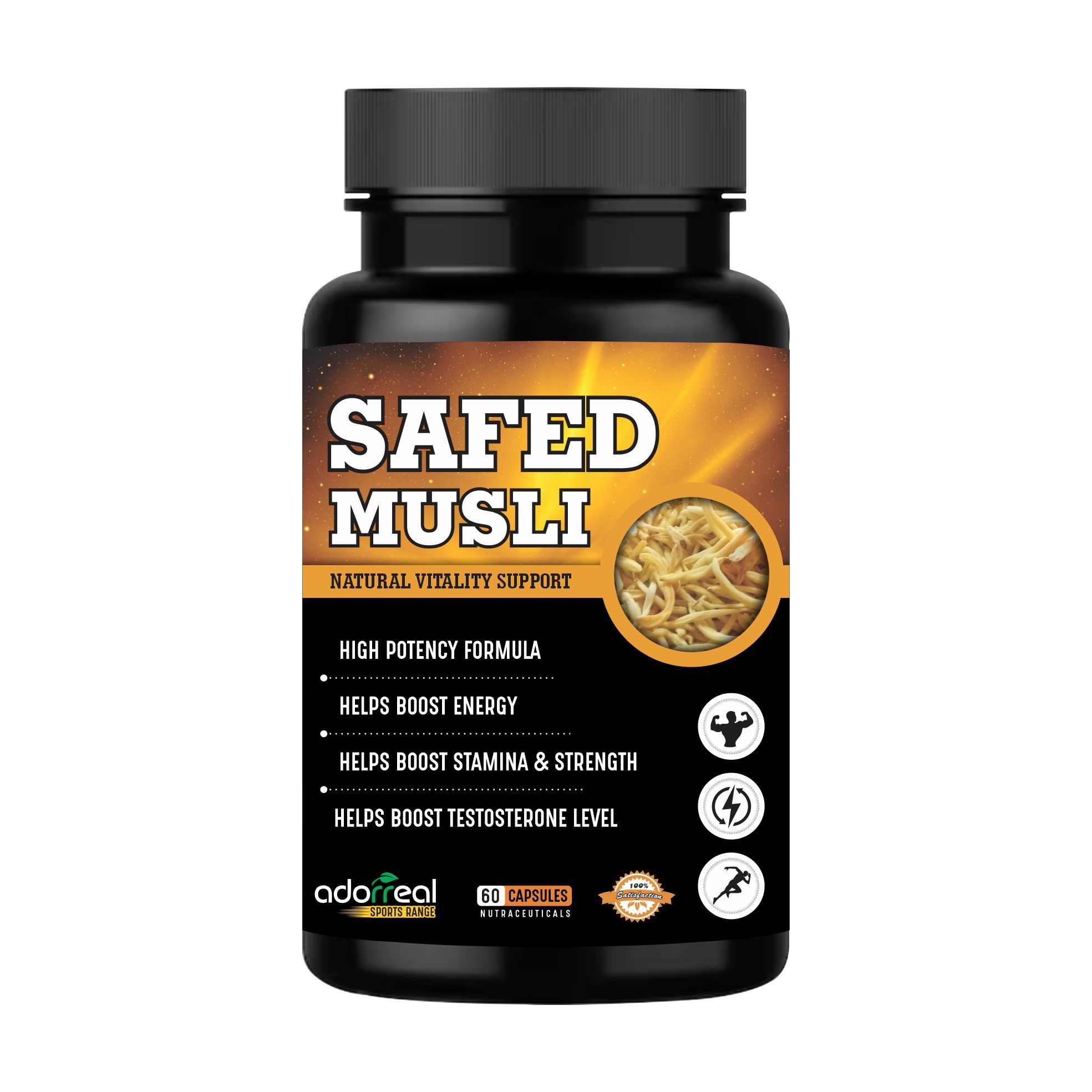 Adorreal Safed Musli 60 Capsules Supports Endurance and Stamina ,Boosts Energy,Enhances Muscle Strength