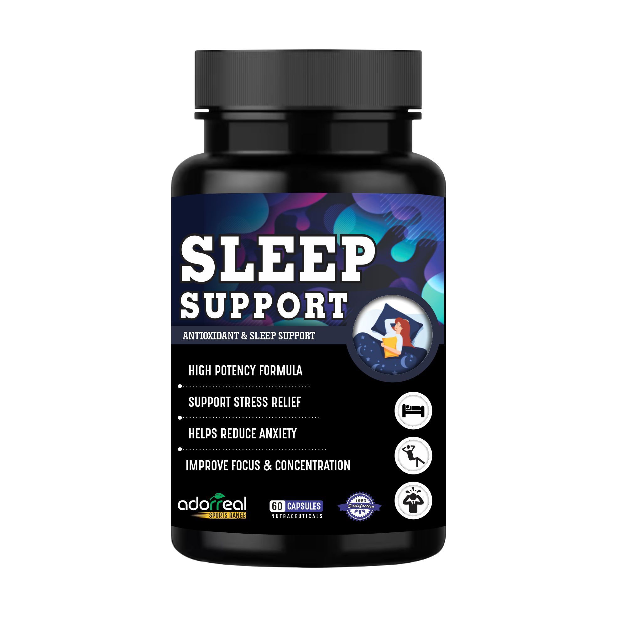 Adorreal Sleep Support 60 Capsules with melatonin, tagar, and vitamin B6 Promotes Healthy Sleep Patterns,Enhances Sleep Quality