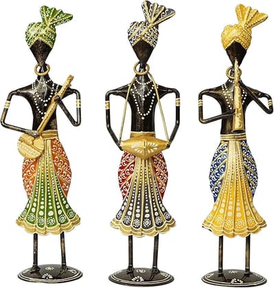 CHANDRA Craft House Iron Hand Painted Multicolor Rajasthani Safa Musicians Showpieces Figurine Statue for Home Decor-Set