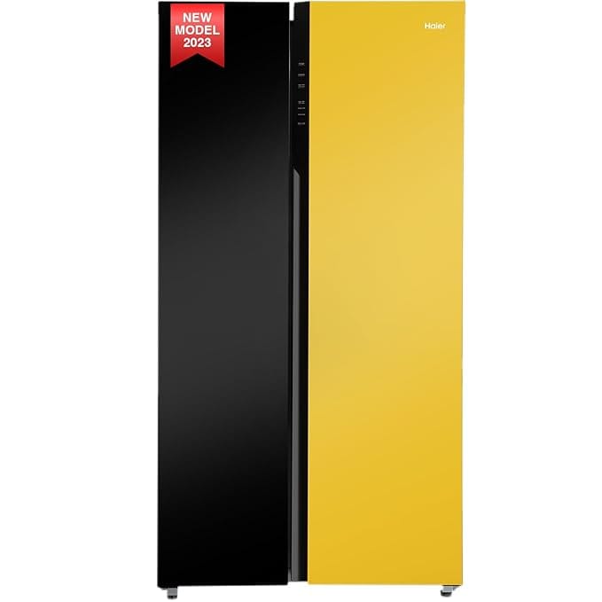 Haier 602L, 3-Star, Vogue 100% Convertible Fridge Space, Expert Inverter Side by Side Refrigerator, (HRS-682KYG, Black Yellow Glass)