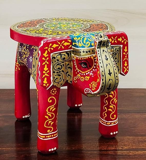 CHANDRA Craft House Handicraft Wooden Painting Decorative Rajastani Painted Elephant Stool | Home Decorative Item |