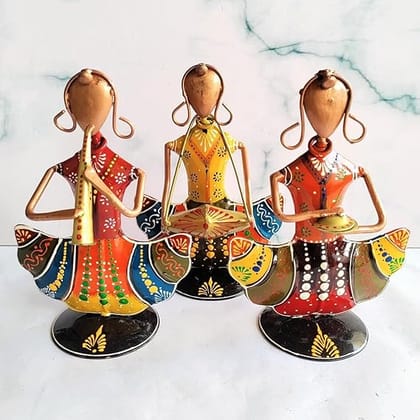 CHANDRA Craft House Indian Handmade Metal Musicians,Gifts for Home dcor, Craftsman Metalwork, Set of 3 Pcs